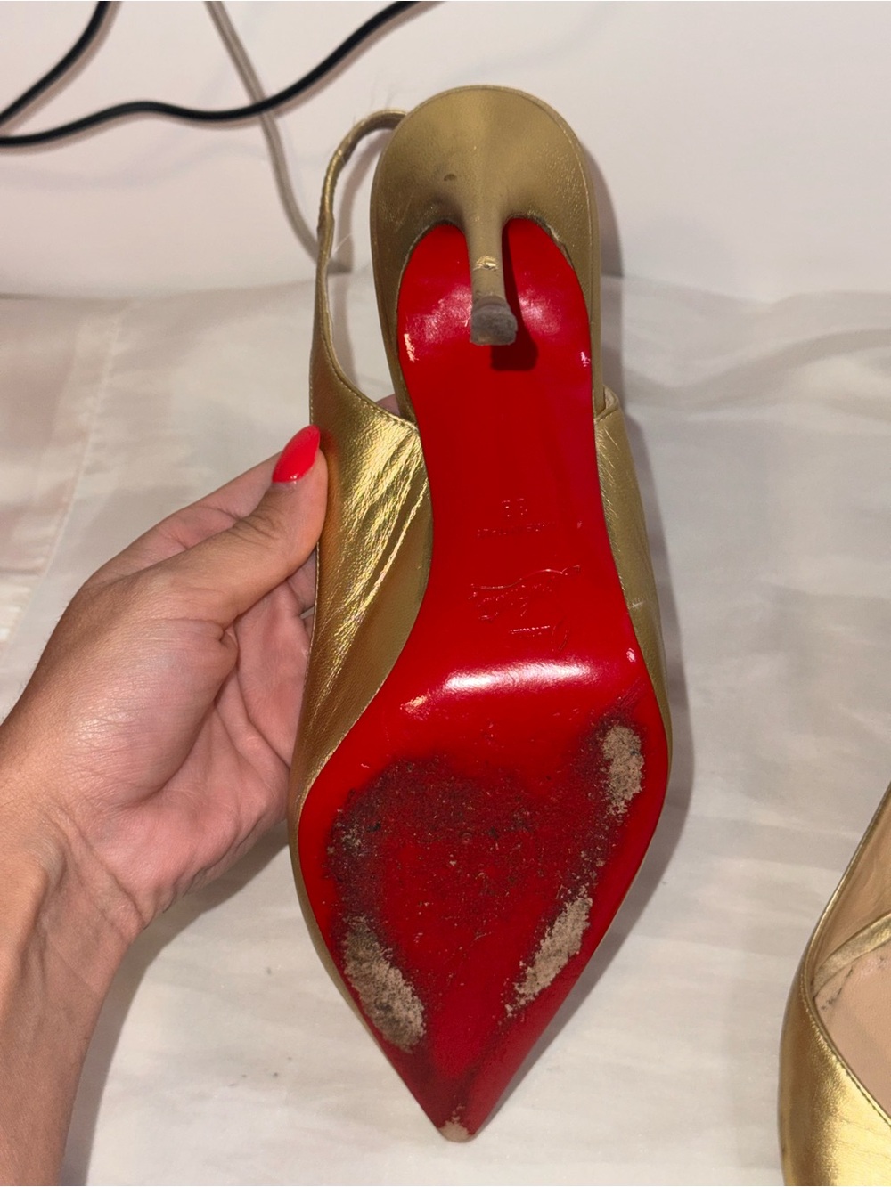 Christian Louboutin Metallic Gold Pointed Slingback Pumps - Picture 5 of 11